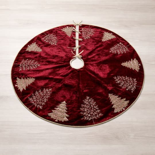 Melrose 48" Red & Gold Embroidered Evergreen Tree Skirt
